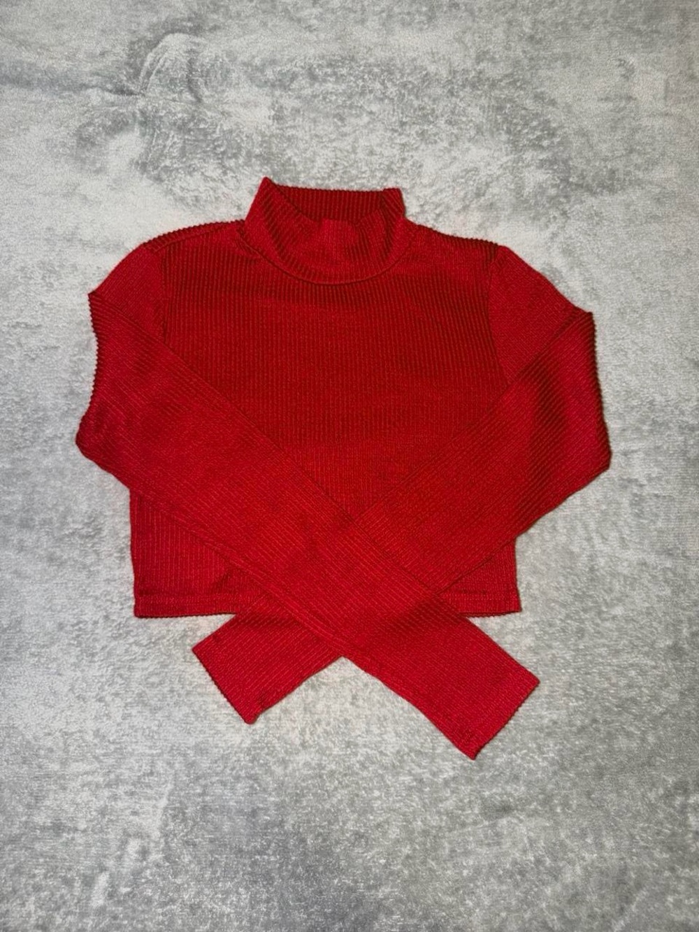 Forever 21 Red Ribbed Cropped Turtleneck Sweater